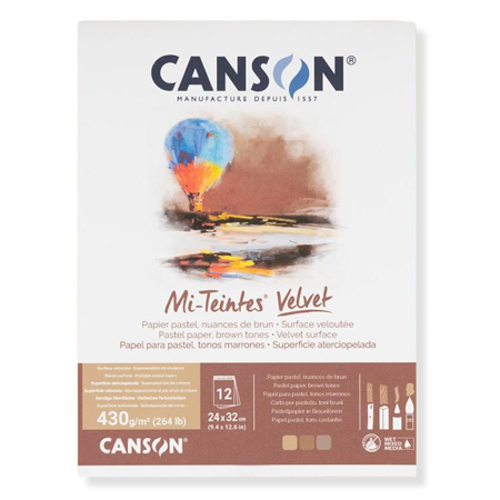 Canson Mi-Teintes Velvet - pastel paper pad - 12 tinted sheets 430g/m² - 24X32cm