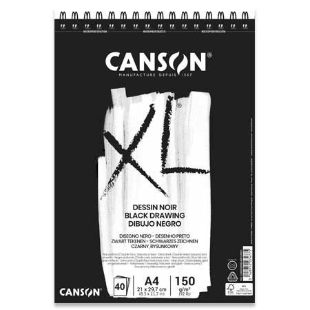Canson XL Dessin Noir - bloc spiralé de papier coloré - 40 feuilles 150g/m² - noir profond