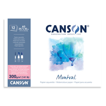 Canson Montval - watercolour pad 300g/m² - glued on long side - hot pressed