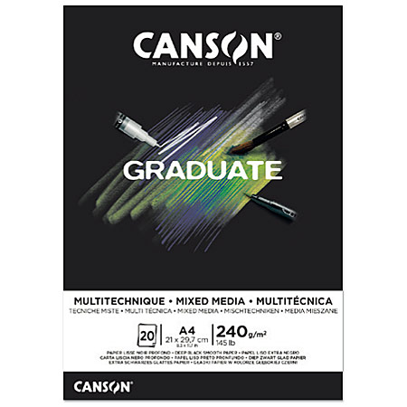Canson Graduate Mixed Media Black - mixed media blok - 20 zwarte vellen 240gr/m²