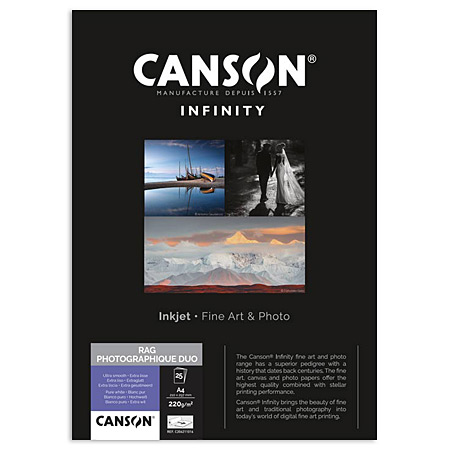 verlegen Aannemelijk cafe Canson Infinity Rag Photographique Duo - mat fotopapier 100% katoen -  dubbelzijdig - 220gr/m² - Schleiper - Complete online catalogus