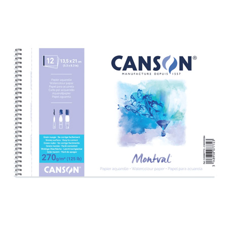 Canson Montval - wire-bound watercolour pad 270g/m² - 12 sheets 100% cellulose - snowvy grain