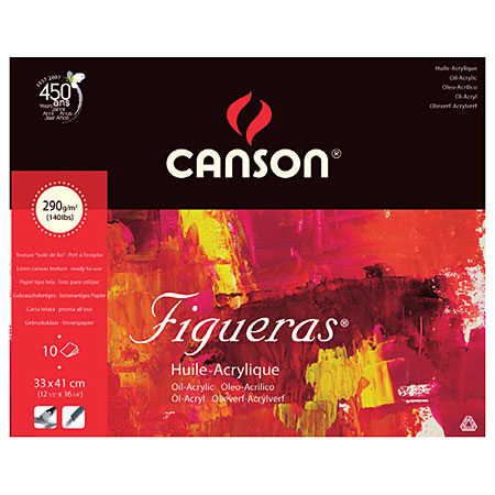 Canson Figueras - bloc huile & acrylique - 10 feuilles - 290g/m² - collé 1 côté - grain toilé