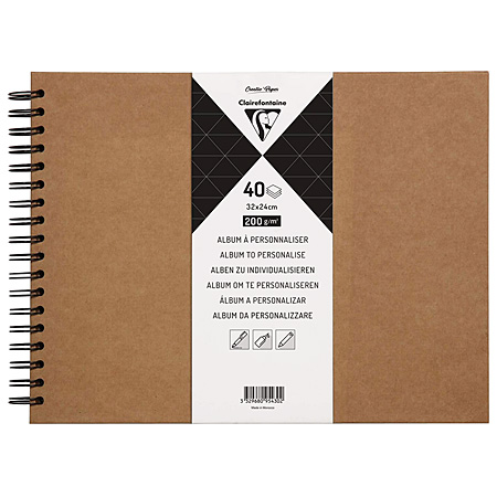 Clairefontaine Drawing book - kraft cover to customize - 40 sheets of plain kraft paper - 200g/m²