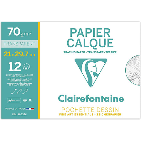 Clairefontaine Papier calque 70/75g/m² - pochette 12 feuilles A4
