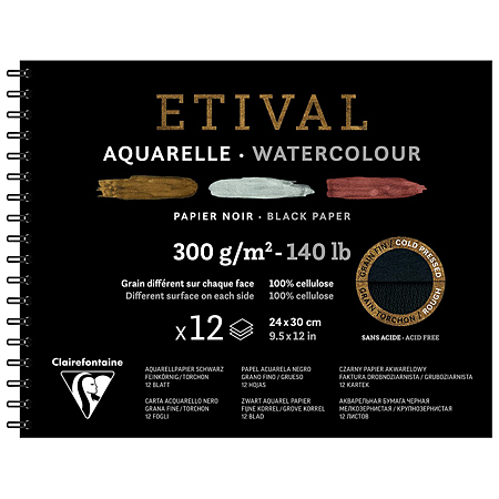 Clairefontaine Etival - watercolour pad - 12 black sheets 300g/m² - cold pressed/rough