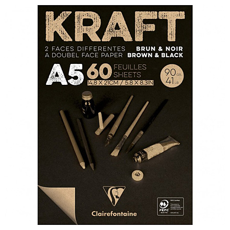 Clairefontaine Kraft Bicolore - drawing pad - 60 sheets laid brown/smooth black - 90g/m²
