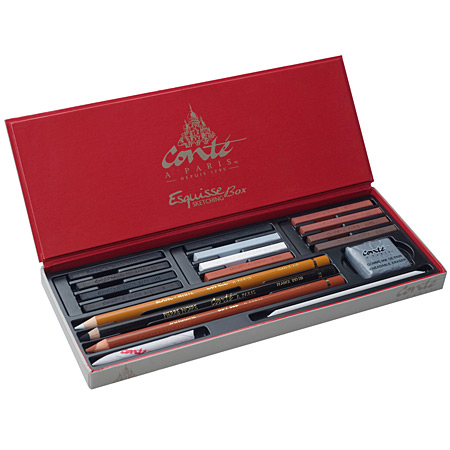 Conté A Paris Sketching Box - cardboard box - 12 assorted crayons, 3 pencils & accessories