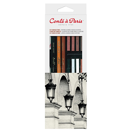 Conté A Paris Studio Sketching Set - 12 assorted crayons, 3 pencils & accessories