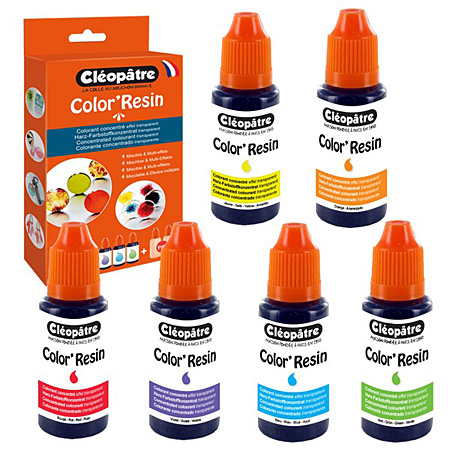 Cléopâtre Color'Resin - resin dye - box of 6 assorted 15g bottles & 2 empty bottles