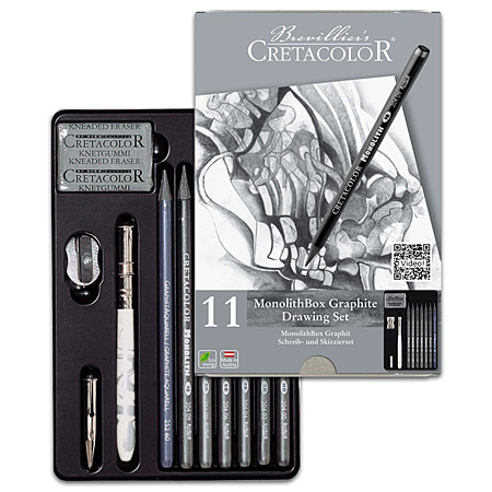 Cretacolor Monolith Box - tin - 4 assorted graphite leads, 1 watersoluble graphite lead, 1 eraser & accessories