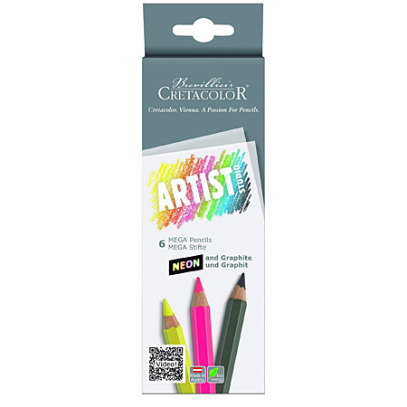 Cretacolor Artist Studio Mega Pencils - kartonnen etui - assortiment van 5 fluorescerende potloden & 1 grafietpotlood