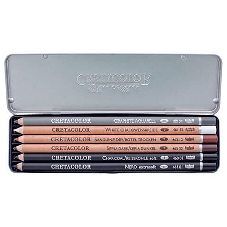 Cretacolor Basic Pencil Pocket Set - tin - 6 assorted sketching pencils