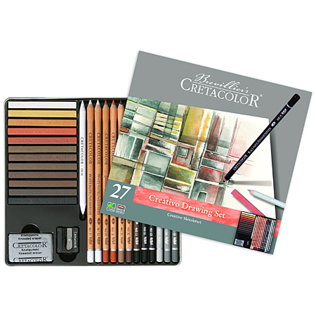 Cretacolor Creativo - tin - 12 assorted sketch pencils, 12 sticks & accessories