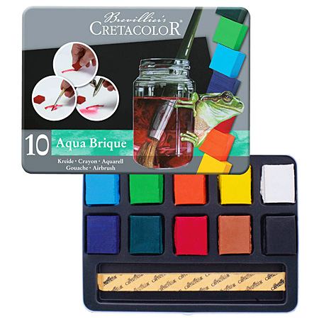 Cretacolor Aqua Brique - tin - 10 assorted water soluble pigmented colour blocks