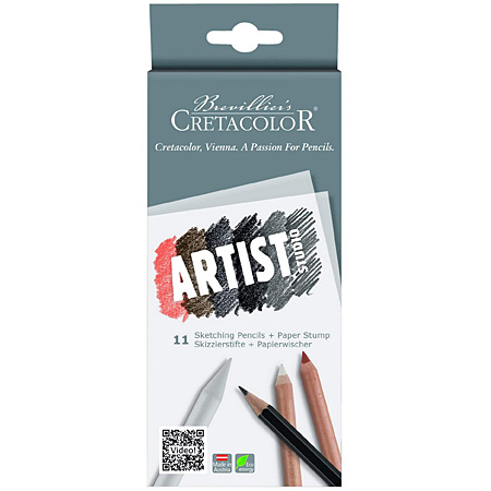Cretacolor Artist Studio - cardboard box - 7 assorted sketching pencils, 3 graphite pencils & 1 paper stump