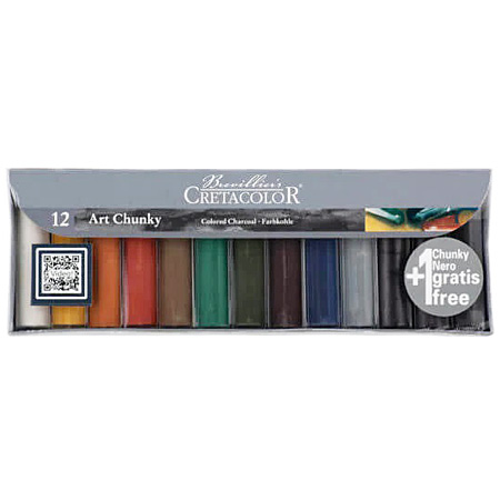 Cretacolor Art Chunky - card box - 12 assorted coloured charcoal sticks
