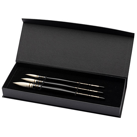 Da Vinci Kagalovska Black & White Signature Edition Giftbox - cardboard box - 3 assorted pointed mop brushes (n. 0-2-4)