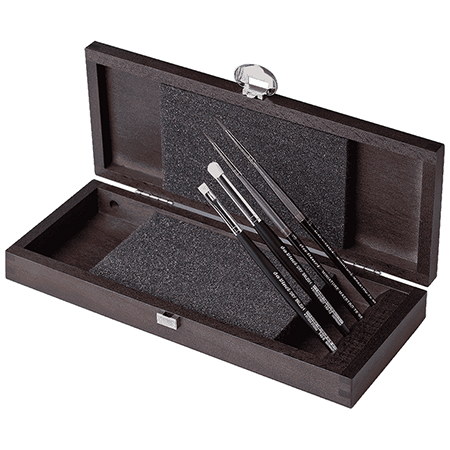 Da Vinci Coffret en bois - assortiment de 4 pinceaux pour la peinture miniature