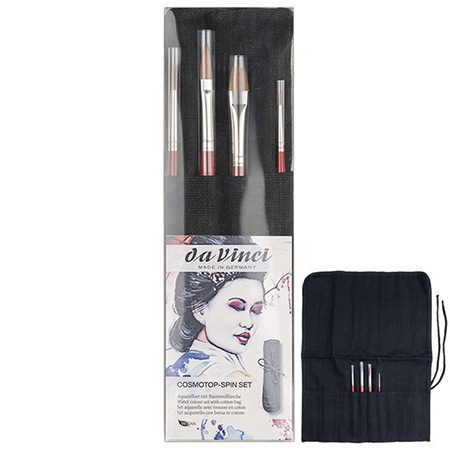 Da Vinci Cosmotop-Spin Set - set of 4 watercolour brushes (synthetic fibres) & 1 cotton brush mat