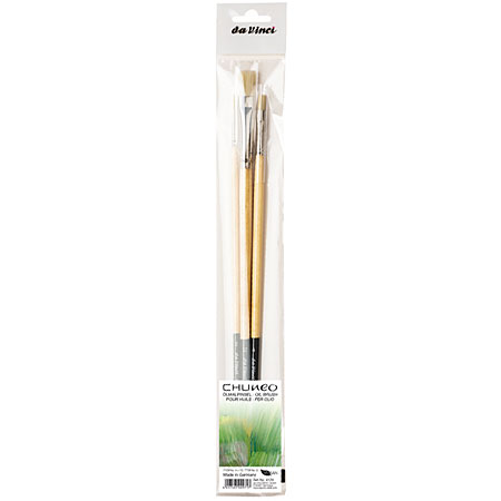 Da Vinci Chuneo - set of 3 oil brushes - synthetic fibres - assorted round & flat - long handle