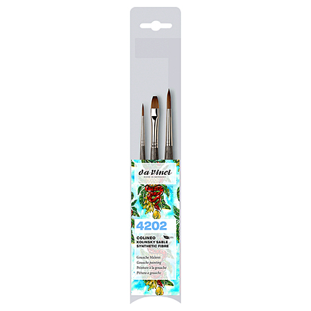 Da Vinci Colineo - set of 3 gouache painting brushes - synthetic Kolinsky - assorted round & flat - short handle