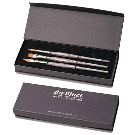 Da Vinci Colineo Gift box - set of 3 watercolour brushes - synthetic kolinsky - round, flat & cut liner - short handle