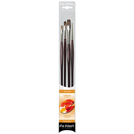 Da Vinci Grigio - set of 4 brushes for oil & acrylics - synthetic fibres - assorted shapes - long handle