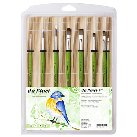 Da Vinci Fit for School & Hobby - set van 8 penselen & 1 bamboe mat - synthetische vezels - assortiment rond, plat & kattetong - korte steel