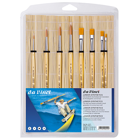 Da Vinci Junior Synthetics - set of 8 brushes & 1 brush mat - synthetic fibres - round & flat assorted - short handle