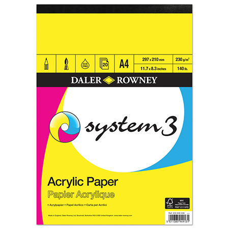Daler-Rowney System 3 - bloc acrylique 20 feuilles - 230g/m²