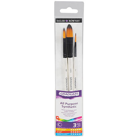 Daler-Rowney Graduate - set of 3 brushes - synthetic fibres - assorted shapes - short handle