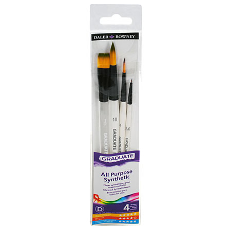 Daler-Rowney Graduate - set of 4 brushes - synthetic fibres - assorted flat & round - short handle