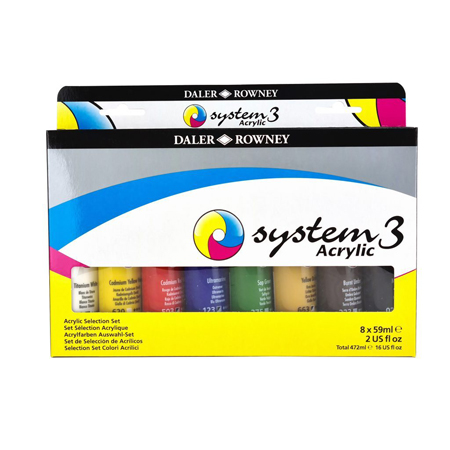 Daler-Rowney System 3 - assortiment de tubes 59ml d'acrylique fine - 8 couleurs
