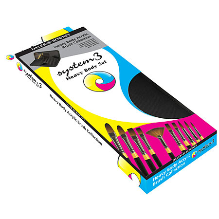 Daler-Rowney System 3 Heavy Body Set - zip case - 10 assorted synthetic brushes - long handle