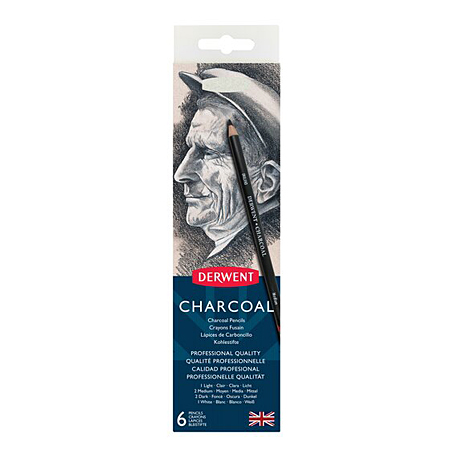 Derwent Charcoal - étui en métal - assortiment de 6 crayons fusain