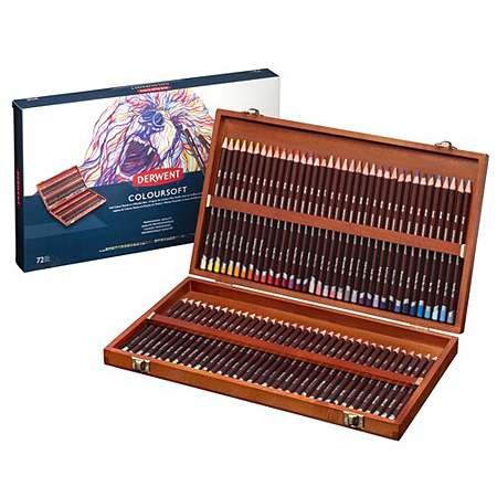 Derwent Coloursoft - coffret en bois - assortiment de 72 crayons de couleur