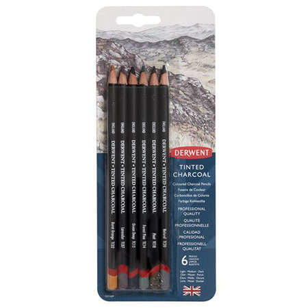 Derwent Set de 6 crayons fusain colorés assortis