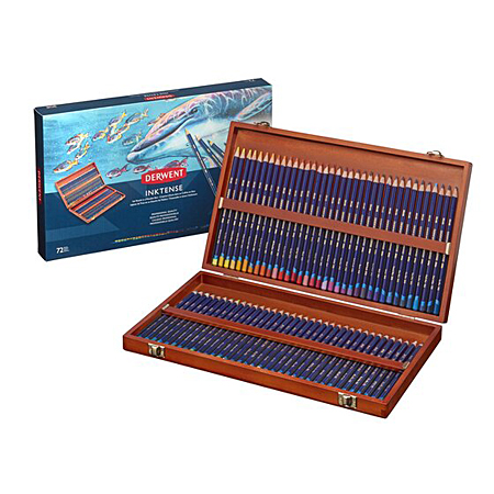 Derwent Inktense - coffret en bois - assortiment de 72 crayons de couleur aquarellables
