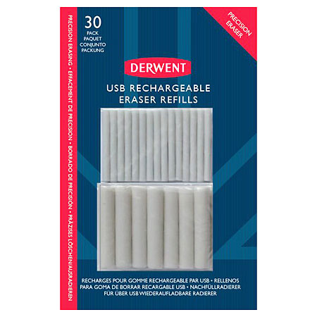 Derwent Pack of 30 refills for USB rechargeable eraser - 15 erasers 5mm / 15 erasers 2,4mm