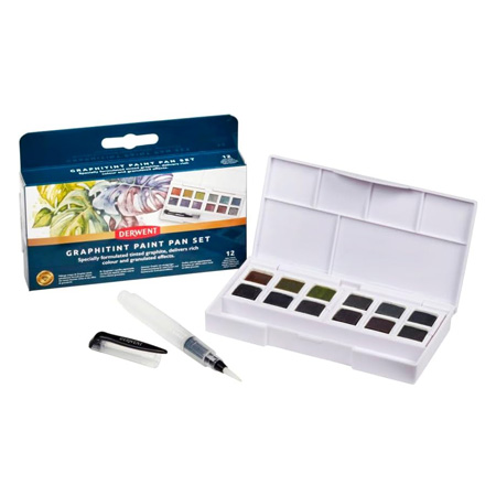 Derwent Graphitint - watercolour - travel set - 12 hlaf pans - graphite colours
