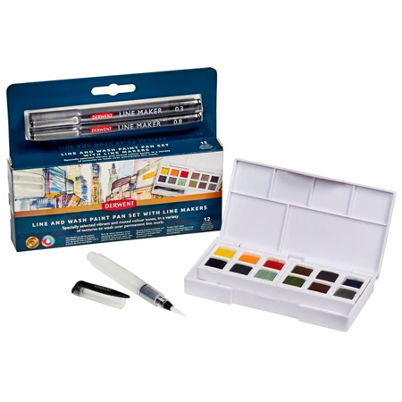 Derwent Line & Wash - watercolour - travel set - 12 half pans