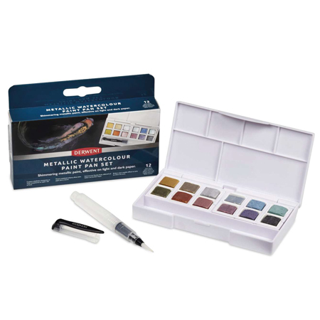 Derwent Aquarelle - boite de voyage - 12 demi godets - couleurs métalliques
