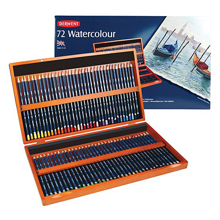 Derwent Watercolour - wooden box - 72 assorted watersoluble colour pencils