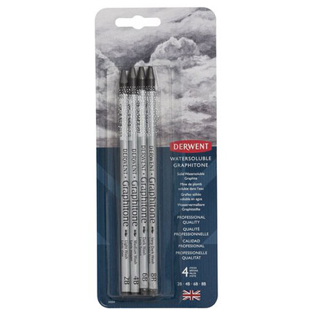 Derwent Graphitone - carded pack - 4 assorted woodless water soluble graphite pencils