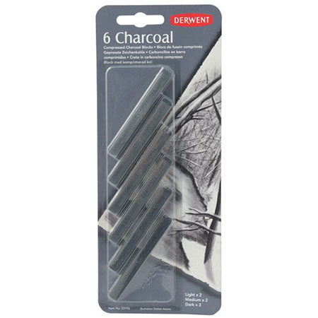Derwent 6 assorted compressed charcoal sticks ( 2x light/ 2x medium/ 2x dark)