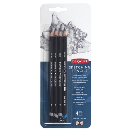 Derwent Sketching - 3 assorted graphite pencils (HB-2B-4B) & 1 watersoluble graphite pencil (8B)