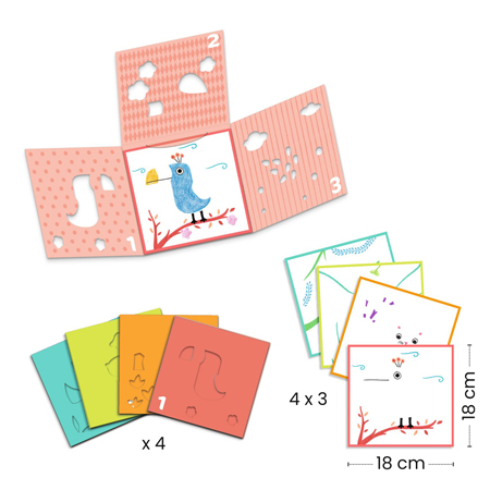 Djeco Stencils - cardboard pouch - set of 4 stencil sets (3-6 years)