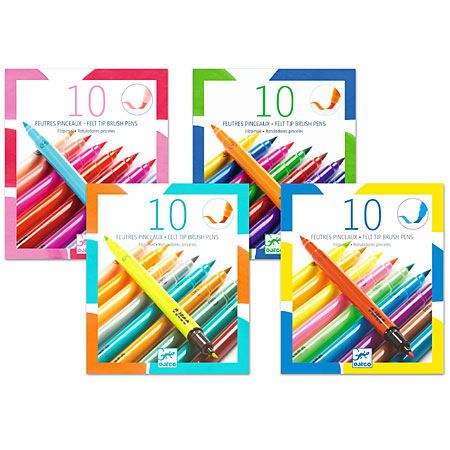 Djeco Etui en carton - assortiment de 10 feutres de coloriage à double pointe - pointe pinceau & pointe conique