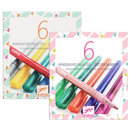 Djeco Carboard box - 6 assorted glitter markers